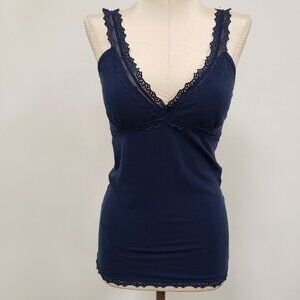 American Eagle Womens Y2K Lace Trim Babydoll Top Size S Stretch Fitted Preppy
